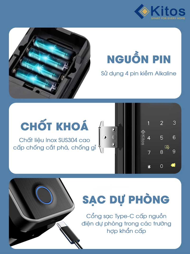 Khóa vân tay cửa kính Kitos KT-GL30 Pro