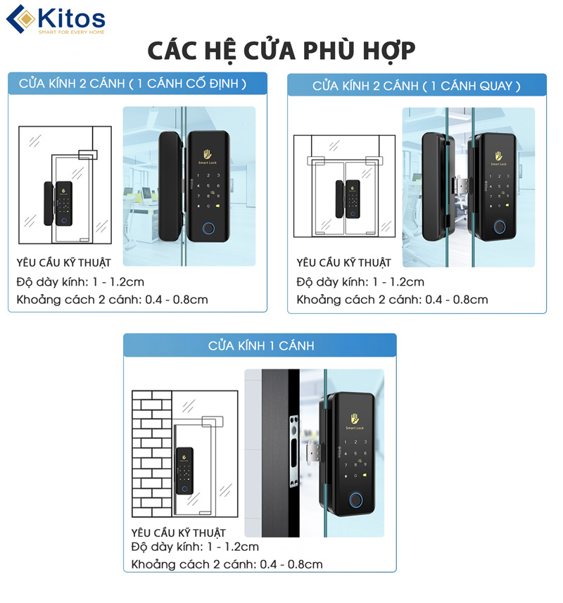 Khóa vân tay cửa kính Kitos KT-GL30 Pro