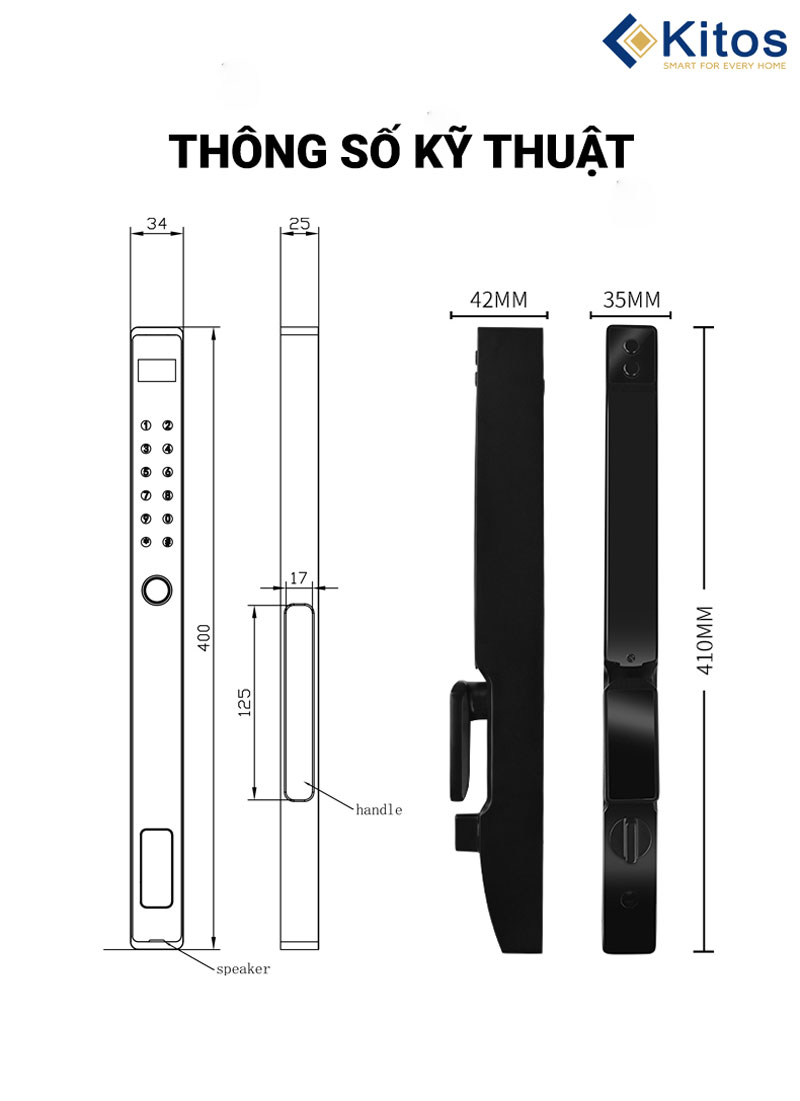 Khoá vân tay cửa nhôm Kitos KT-AL110