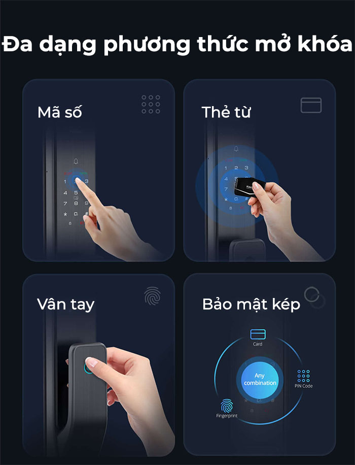Đa dạng phương thức mở khoá vơi stisnh bảo mật cao