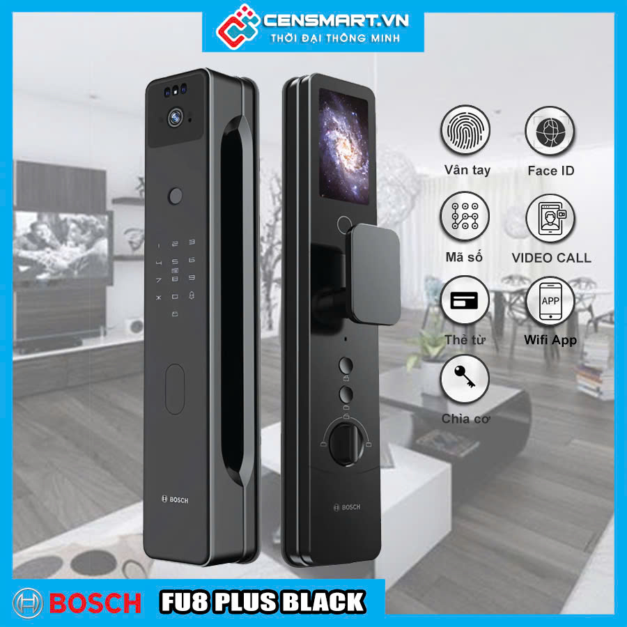 Khóa cửa vân tay Bosch FU8 Plus Black Face ID, App Wifi
